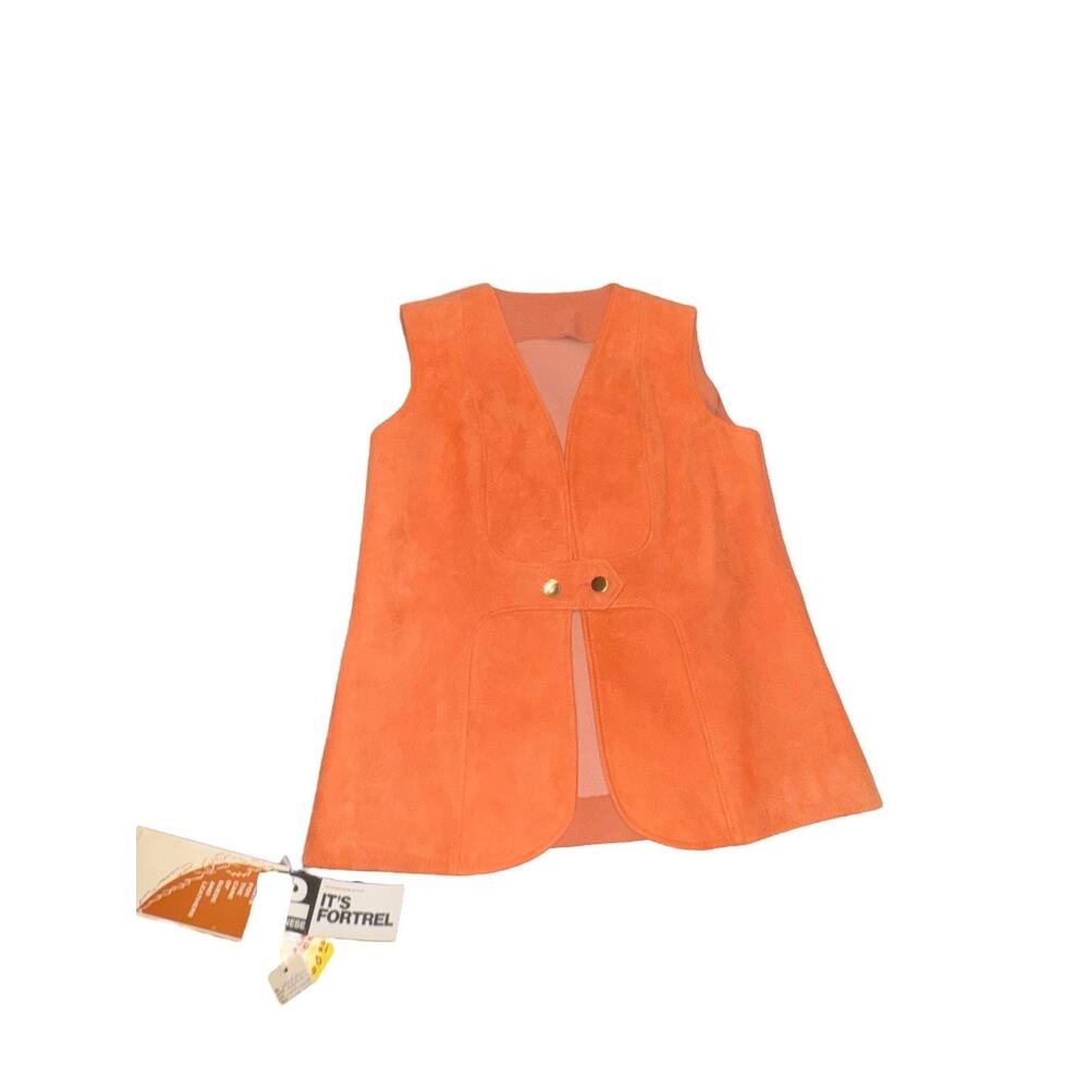 VTG Orange Fortrel Suede Vest Sleeveless‎ Mod Boho NEW with Tags Size 16 Hippie
